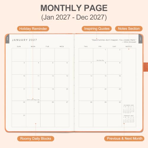 &And Per Se 2027 Planner, 12-Month Monthly & Weekly, 2027 Calendar Planner with 100gsm Paper, A5 Hardcover Faux Leather, 5.7" x 8" (Pumpkin Orange) - color: Pumpkin Orange, size: 5.7" x 8"(Jan 2027-Dec 2027)