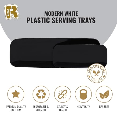 R-kay 4 Pack Black Plastic Serving Tray for Party - Black Serving Tray 10 x 5.5 Inch - Dessert Trays for Food - Party Serving Trays for Entertaining - Premium Party Trays - color: Black, size: 10 Inch