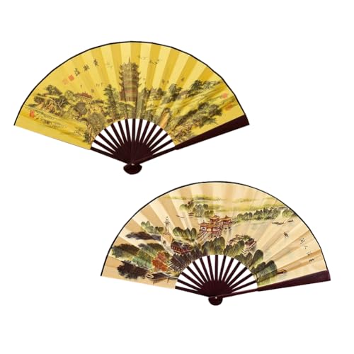 Fox Baby Folding Hand Fan,13 inch Bamboo Fabric Large Hand Fans with Chinese Traditional Painting for Decorations,Performance (Wooden Tower & West Lake) - color: Wooden Tower & West Lake