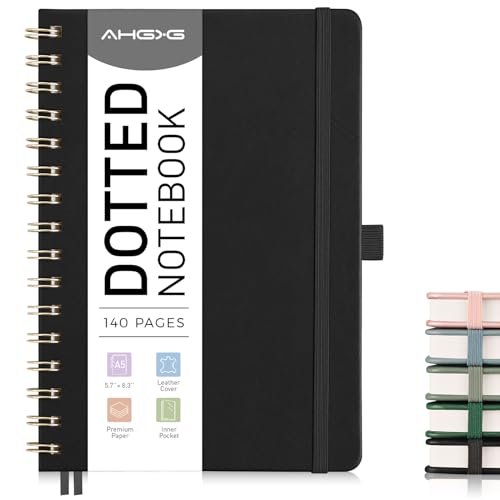 AHGXG Dotted Journal, 140 Pages, A5 (5.7" x 8.3") - color: Black, style: A5-Dotted