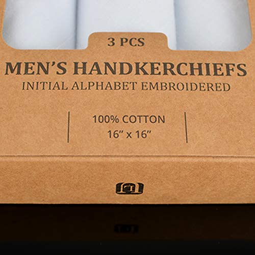 Initial Handkerchief for Men, Monogrammed Boxed 3 Piece Set,100% Cotton - color: M Initial