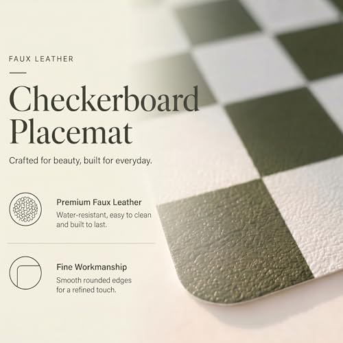 Set of 6 Checkerboard Non-Slip Washable Placemats for Dining Table - color: Olive Green
