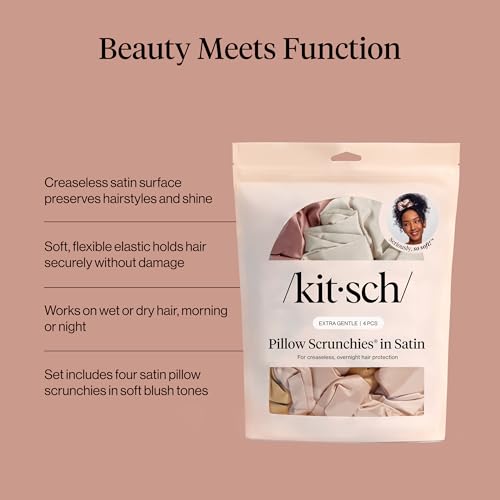 Kitsch Pillow Satin Scrunchies for Women - Blush, 4pcs - color: Blush (4 Pcs)
