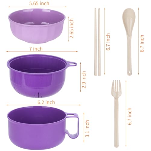 40 oz Ramen Bowl,Unbreakable Portable Ramen Cooker with strainer, Instant Ramen Noodle Bowls College Dorm Room Apartment Essentials,RV Camping Dishes Set BPA Free - color: Purple