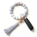 BIHRTC Key Ring Bracelet Car Keychain Holder Wristlet Silicone Women Beaded Bangle Chains - color: Pink Floral