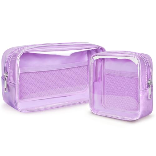 WLLWOO 2pcs Clear Makeup Bag Mini Cosmetic Pouch Travel Toiletry Organizer - color: 2pcs-Purple