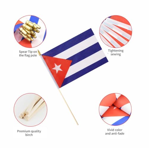 25Pack Small Cuba Flag Handheld Mini Cuban Flag on Stick 5x8 Inch - color: Cuba