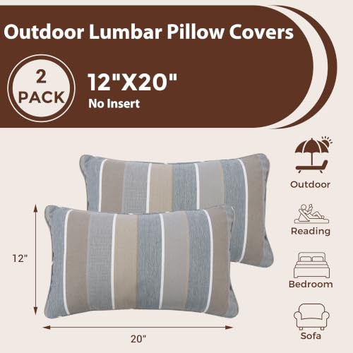 FUNHOME Outdoor Lumbar Pillow Covers 12X20 Inch, No Insert-Grey Stripe - color: Grey Stripe, size: 20"L x 12"W