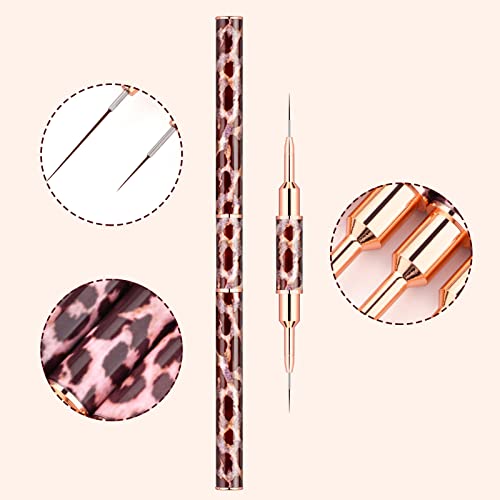 Nail Art Brushes -Double Ended Nail Art Liner Brushes 10 Heads Brush Set - color: Leopard Brown