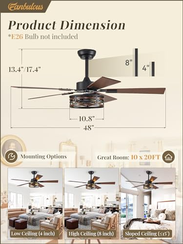 Fanbulous 48" Farmhouse Ceiling Fan with Light & Remote, 2-Light Caged - color: Black and Walnut, size: 48 Inch