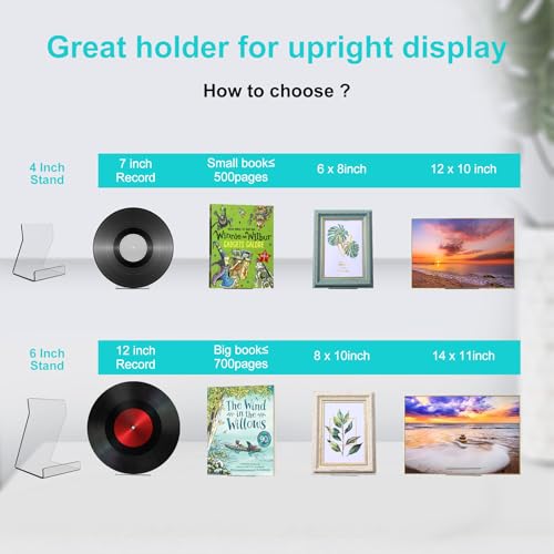 Boloyo Acylic Upright Display Stand, 6PC 4 Inch Clear Display Holder Easel Base Picture Frame for Home Office School Store to Display Book, Vinyl Record, Album, LP Cover, Artworks, CDs - color: 4 Inch, size: 6PC