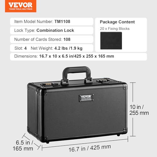 VEVOR Card Storage Box - 4 Slot Case with Coded Lock, Foam Dividers, Holds 76 BGS or 84 SGC Cards - size: 108 PSA, style: Coded Lock