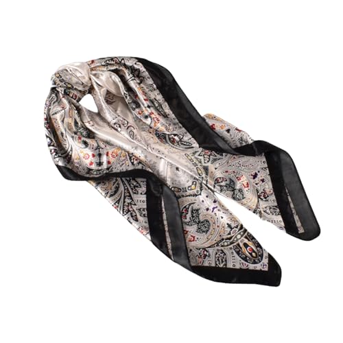 35 Inches Silk Head Scarf-Satin Hair Scarves Silk Bandana Scarf Headscarf for Women's Fashion Scarves - color: Large Floral Cashews - Black
