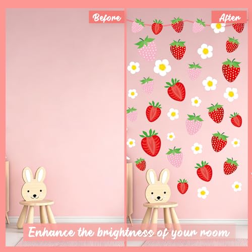 Strawberry Wall Decals - 8 Sheets 62Pcs Strawberry Daisy Wall Stickers Strawberry Shortcake Berry Peel and Stick Wallpaper for Girls Room Nursery Bedroom Room Décor - color: Strawberry