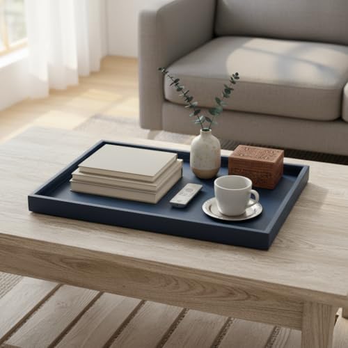 35 * 18 Inch Rectangular Ottoman Tray | Textured PU Leather, Waterproof & Heat-Resistant Storage for Coffee/Dining Tables, Sofa, Bed, Entertainment & Party (Navy Blue, 35 * 18in) - color: Navy Blue, size: 35" x 18" x 1.1"