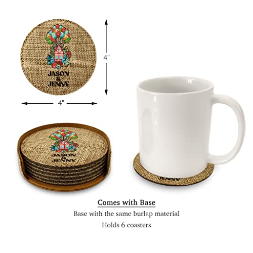 Smile Art Design Couple Names CUSTOM COASTER Set of 6 with base Round Burlap Material Home Design Personalized Prints Personalized Gifts House warming Wedding Christmas Gift Rustic Decor Style10 - color: Style 10, size: Set of 6 - Round Coaster