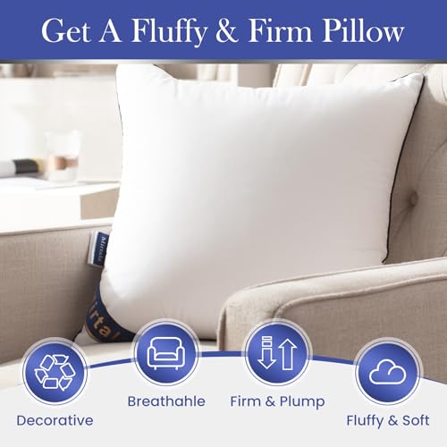 Mirtala 16"x16" Pillow Inserts with 100% Cotton Cover Decorative Square Throw 16" Pillows for Living Room, Sofa, Couch, and Bed-White (2, 16 x16 Inch) - size: 16 x16 Inch