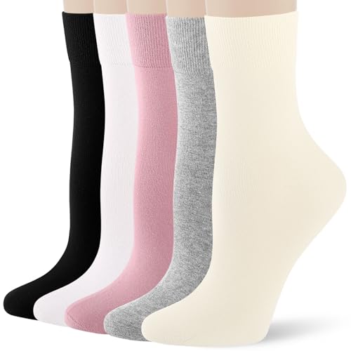 FGZ Women's Crew Socks 5 Pairs Soft Combed Cotton,Breathable Everyday Casual Socks for Women - color: 07-mix Color07, size: 9-11