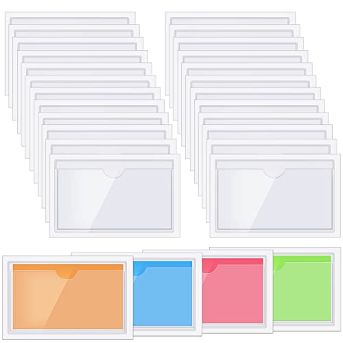 Chinco 30 Pcs Self Adhesive Clear Index Card Pockets,4.06 x 2.48 Inches - size: 4.06 x 2.48 Inches