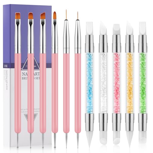 Nail Art Sculpture Pen,11Pcs Nail Art Brush Set, Pink - color: Pink