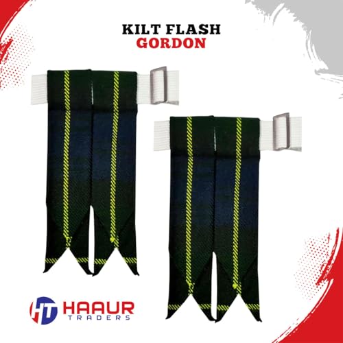 Men's Men's Tartans Kilt Flashes with Heavy Buckle Elastic Adjusters Fit - color: Gorgon