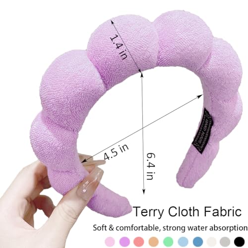 AOENJIE Spa Headbands for Washing Face or Makeup, Sponge Bubble Skincare Headbands, Puffy Terry Cloth Hairband for Women, Skin Care Makeup Headwear Hair Accessories for Girls(Purple) - color: Purple