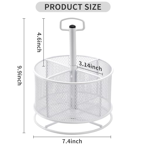 Marbrasse Mesh Desk Organizer, 360-Degree Rotating Multi-Functional Pen Holder, 4 Compartments Desktop Stationary Organizer, Home Office Art Supply Storage Box Caddy (White) - color: White