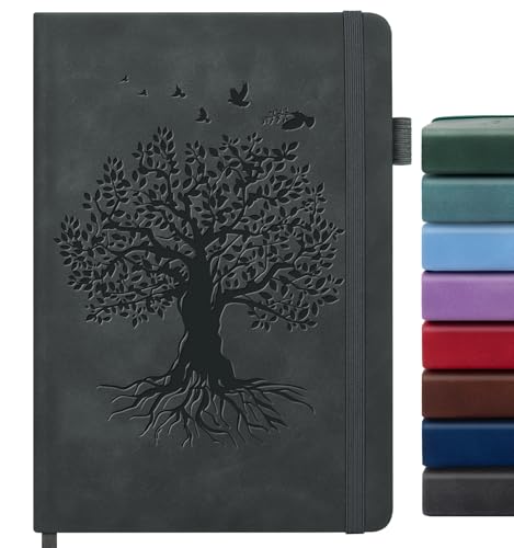 Lined Journal Notebook for Women Men, A5 Hardcover Leather Journals - color: A-Tree-Grey, size: 1 Pack-A5（5.8"×8.3"）