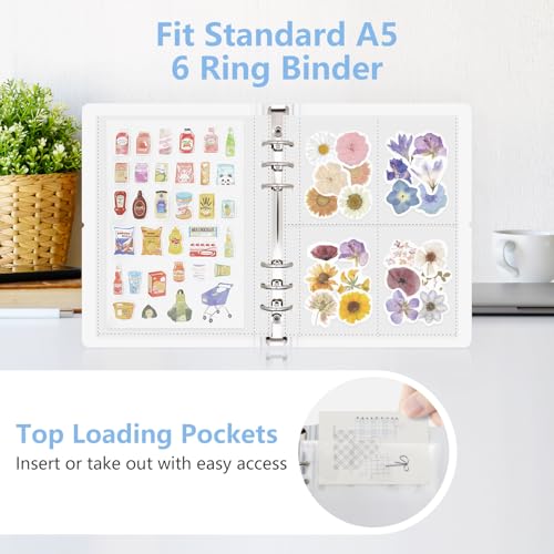 30 Sheets Clear Binder Sleeves 1/2/4 Pocket Sheets Protectors Double Sided Plastic Sleeves for Photo Card Sticker Storage Organizer 6 Ring A5 Binder Inserts Refills Pocket Pages Set
