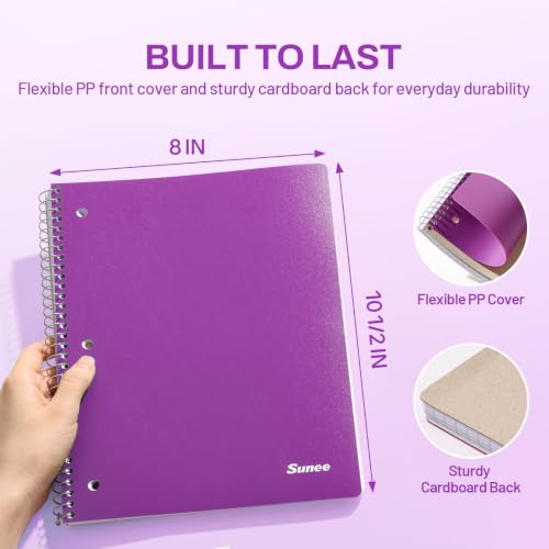 SUNEE Spiral Notebook, 1-Subject, Graph Ruled Paper, 8" x 10-1/2", 100 Sheets per Notebook, 3-Hole Punched Paper, Water Resistant Cover, Spiral Grid Notebooks for Work, Home, School, Dark Purple - color: Dark Purple