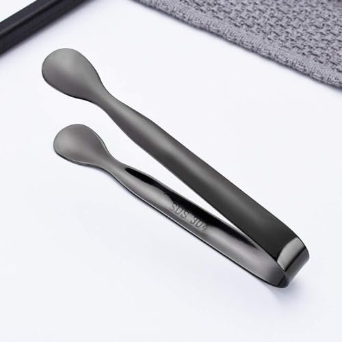 1Pc Black Mini Stainless Steel Serving Tong with Smooth Edge for Appetizers, Tea Party, Coffee Bar, Desserts - Kitchen Utensils