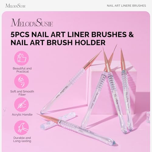 MelodySusie 5Pcs Nail Art Liner Brushes with Nail Brush Holder - color: Ombré-transparent