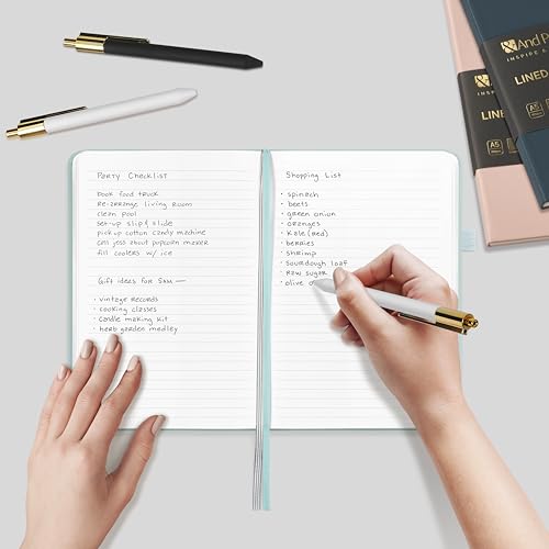 &And Per Se Lined Journal and Pen Set (3 Packs), A5 Leather Hardcover Notebook with Pen & Stationary Set, 160 Pages 100GSM Thick Ruled Paper Journal for Business Work Writing (Pink) - color: Pink