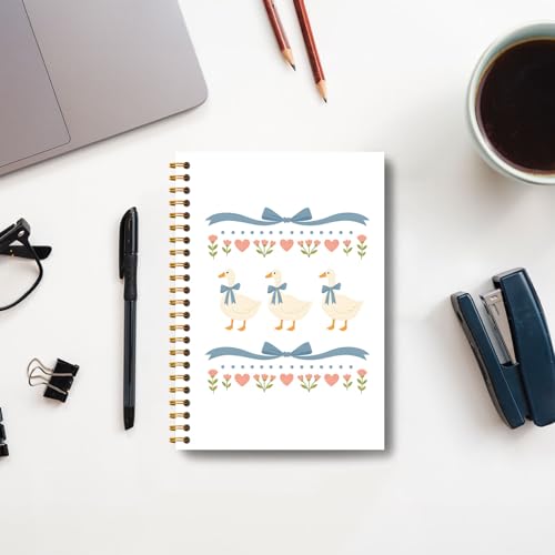 Guymn Coquette Blue Bow Goose Notebook, Groovy Aesthetic Floral Goose Journal for Kids Girls, Geese Animal Lover Gifts Hardcover Spiral Notebooks Journals 5.5x8.3 Inch - color: Section 8