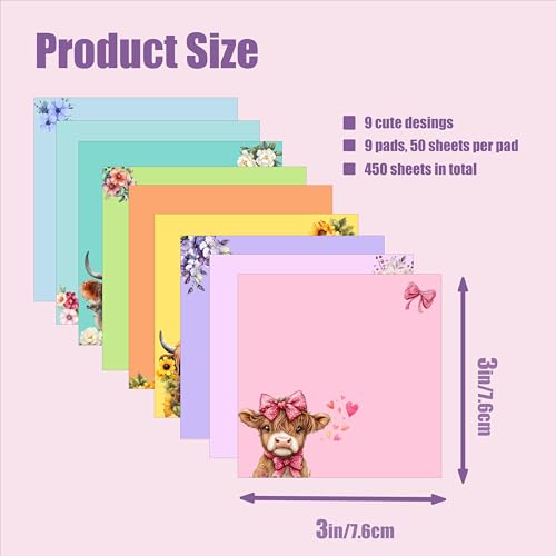 9 Pads Highland Cow Sticky Notes Set, Cute Self-Stick Notepads, Super Adhesive Memo Pads Note Card, Funny Office Decor Gifts, Desk Accessories for Students, Teacher and School Supplies, 3x3in - color: Highland Cow
