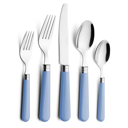 ANNOVA Silverware Set 20 Pieces Cutlery Stainless Steel Colorful Fun Handle Flatware Service for 4 - Dinner Knife, Dinner Fork, Salad fork, Dinner Spoon, Dessert Spoon (Light Blue, 20 Pieces) - color: Light Blue