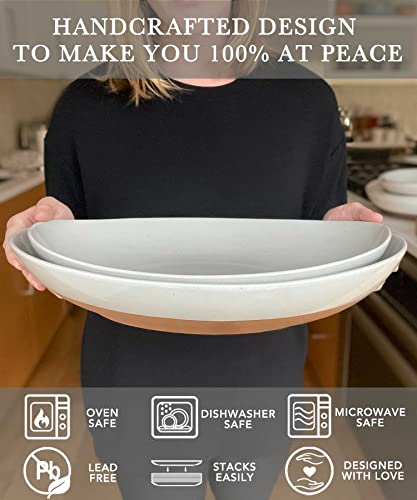 MORA Ceramic Large Serving Bowls- Set of 2 Oval Platters for Entertaining. Modern Kitchen Dishes for Dinner, Fruit, Salad, Turkey, etc. Oven, Dishwasher Safe, 110/80 oz, 16" / 14.6" - Vanilla White - color: Vanilla White, size: 3XL & 2XL
