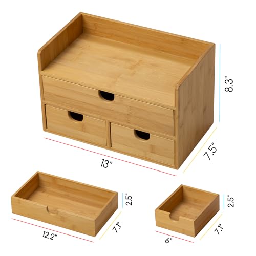 MEEDEN Bamboo Desk Organizer with Drawers: Storage Container with Shelf - color: 3 Drawers with shelf