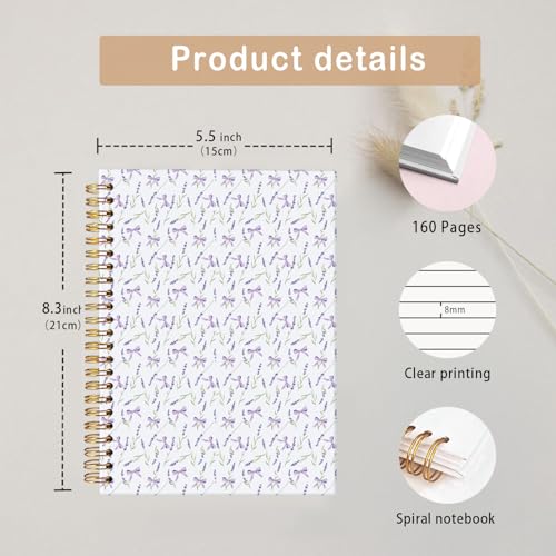 MOFUYU Purple Spiral Preppy Notebook,Floral Journals - color: Lavender(pink)