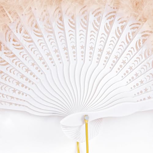 BABEYOND 1920s Marabou Feather Folding Hand Fan - color: Darkchampagne