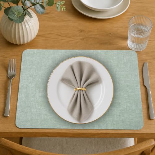 Placemats Set of 4 with Napkins and Rings - Washable Faux Leather Table Mat - color: Green, size: Placemats Set of 4