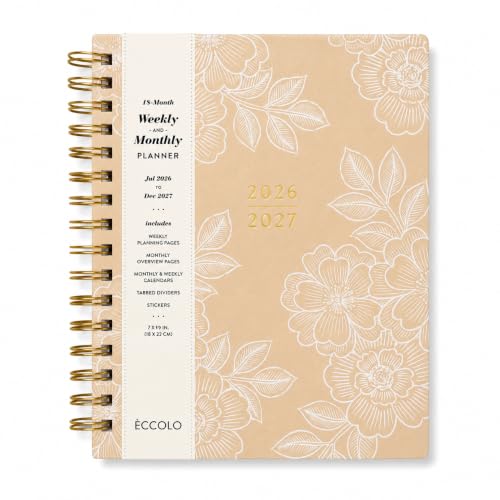 WORLD TRAVELER Academic Planner School Organizer Jul 2026-Dec 2027, 7"x9" - color: Tan Floral