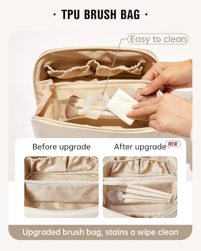 EACHY Travel Makeup Bag for Women, PU Leather Cosmetic Bag, White, Medium - color: A - White, size: Medium
