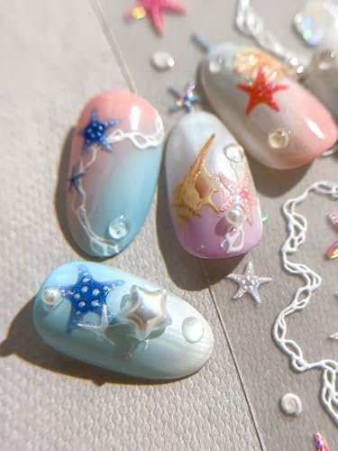 5D Embossed Under The Sea Stickers for Nail Art Jelly Fish Self-Adhesive Nail Art Decals for Women Nail Supplies Art Design Stickers (YT5943Te) - style: YT5943Te