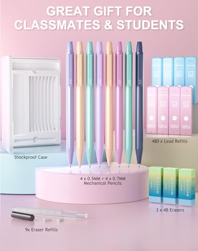 Cute Mechanical Pencil Set with Case, 8-Pack 0.5 0.7mm Pencils