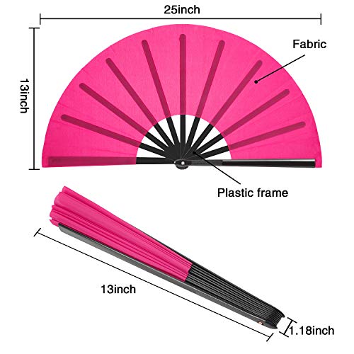 Maitys 2 Pack Foldable Fans for Rave Dancing,Pink,Simple Pattern - color: Pink, style: Simple Pattern