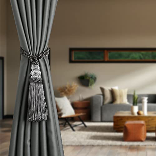4 Pack Curtain Tiebacks with Tassel, Charcoal - color: Charcoal, size: 4