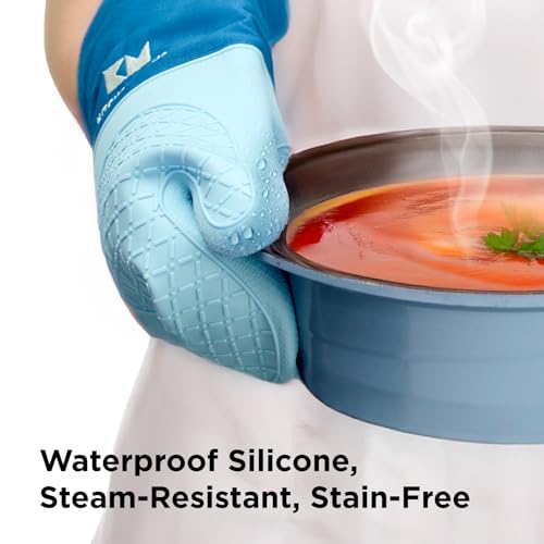 Kitchen Mama UltraShield Silicone Oven Mitts, Blue - color: Blue