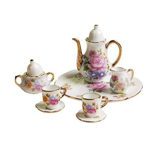 Dollhouse Miniature Kitchen Dining Ware Porcelain Tea Cup Set, 8pcs