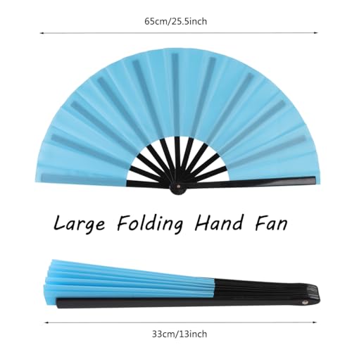 2 Pack Large Folding Hand Fan for Men/Women, Rave Fan Vintage Retro Fabric Fans, Chinese Kung Fu Tai Chi Hand Fan for Festival, Dance, Gift, Performance, Decorations (Lake Blue) - color: Lake Blue